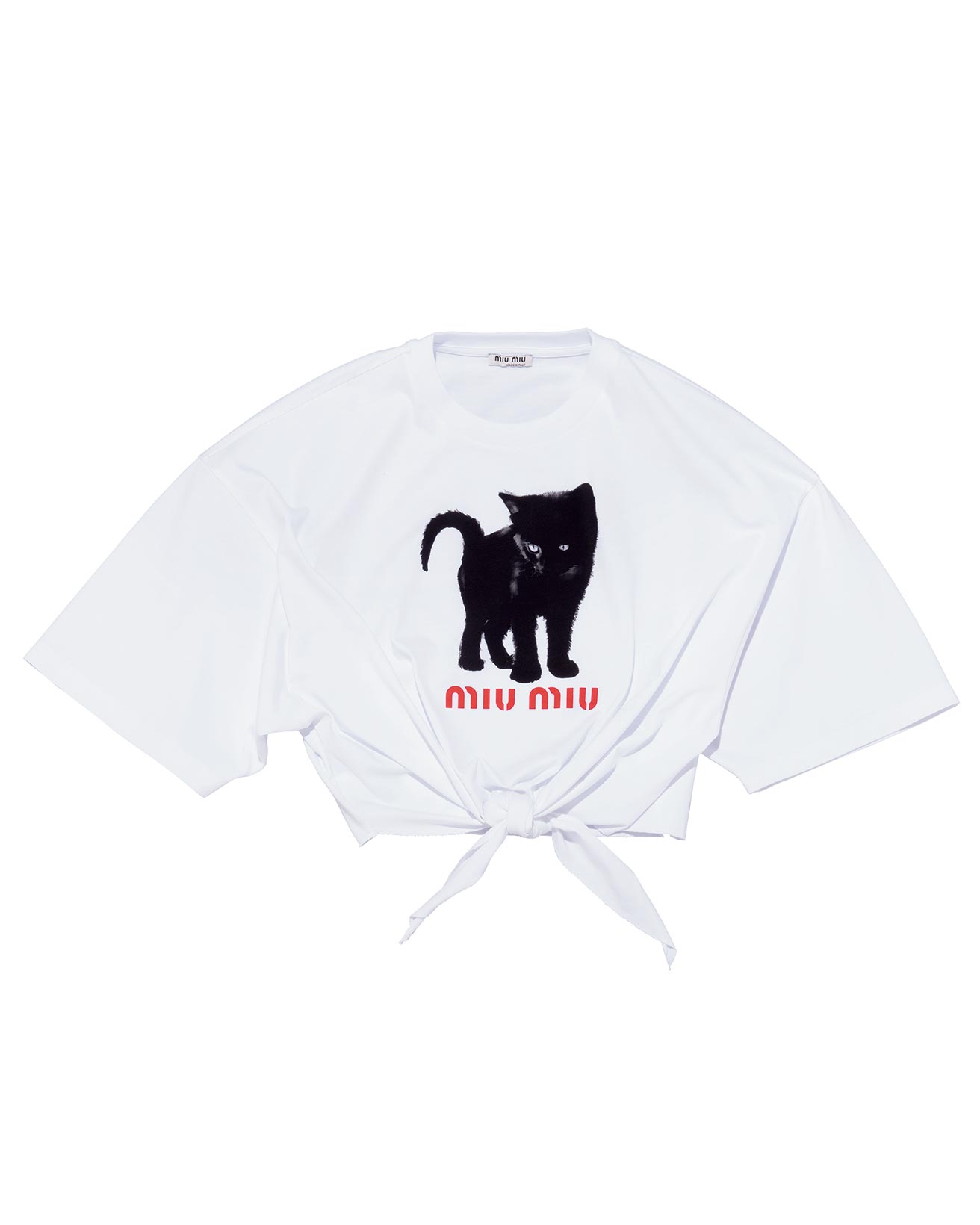 早い者勝ち価格:レア！ミュウミュウ　猫柄　キャット　ブラウス　絹　シルク miu ミュウミュウ MIUMIU 猫柄 ネコ キャット ホック付 三つ折り