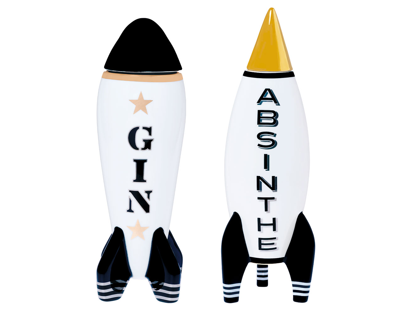宇宙への憧憬をアートな酒器に。ジョナサン・アドラーの《ロケットデキャンター》。